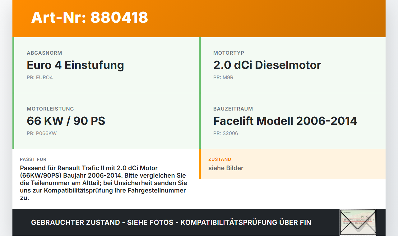 Renault Trafic II 06-14 dCi 90 2,0 66KW Katalysator Kat Renault Trafic II 06-14 31.01.2007 gebraucht Vorschau 3
