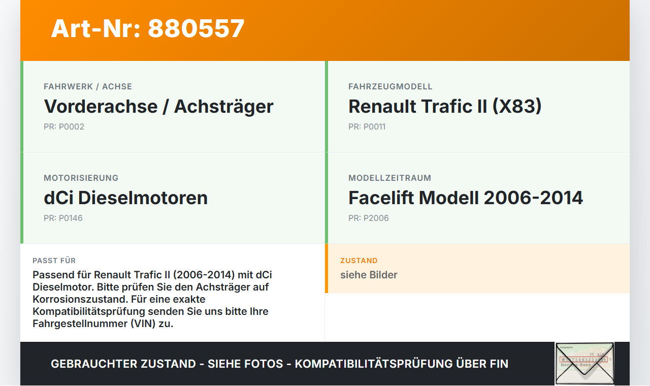 Renault Trafic II 06-14 dCi 90 2,0 66KW Vorderachse Motorträger Motorhalter Achsträger Renault Trafic II 06-14... Vorschau 3