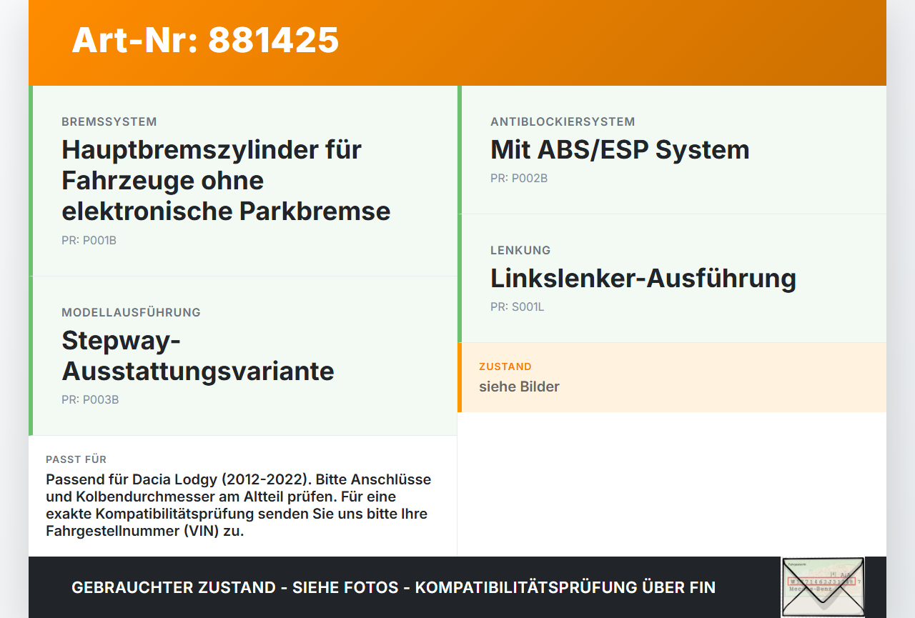 Dacia Lodgy JS 12-22 Hauptbremszylinder Bremszylinder Dacia Lodgy JS 12-22 23.02.2018 gebraucht Vorschau 3