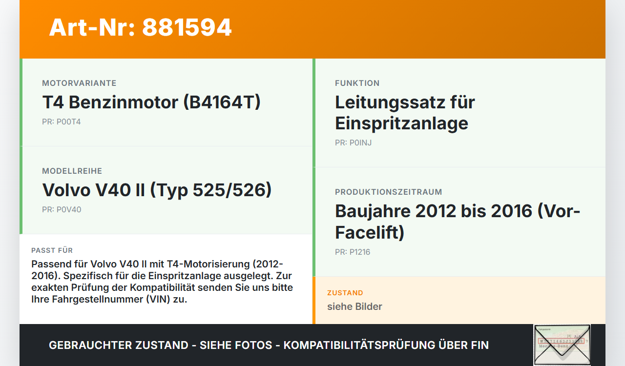Volvo V40 II 12-16 T4 1,6 132KW Kabelbaum Motorkabelbaum Leitungssatz für Einspritzung Volvo V40 II 12-16... Vorschau 3