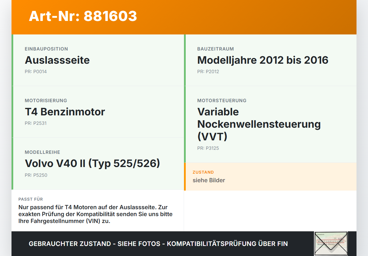 Volvo V40 II 12-16 T4 1,6 132KW B4164T4 Ventil Nockenwellenverstellung Verstellung Auslass Volvo V40 II 12-16... Vorschau 3