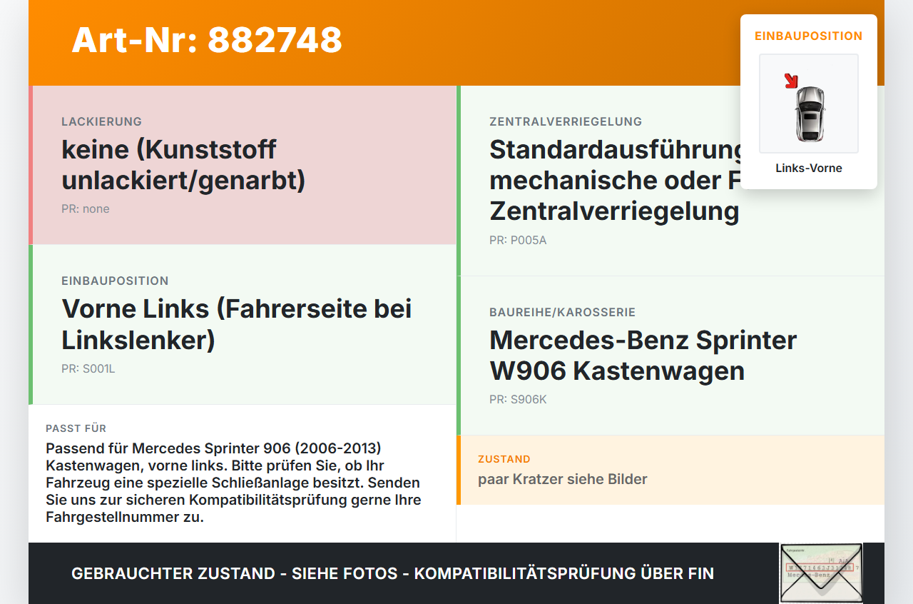 Mercedes Sprinter 906 313 06-13 Kasten Türgriff Griff aussen Links Vorne Mercedes Sprinter 906 313 06-13 24.04.2008... Vorschau 3