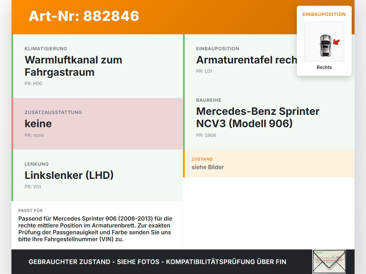 Mercedes Sprinter 906 313 06-13 Luftdusche Luftdüse Rechts Mitte Mercedes Sprinter 906 313 06-13 24.04.2008 gebraucht Vorschau 3