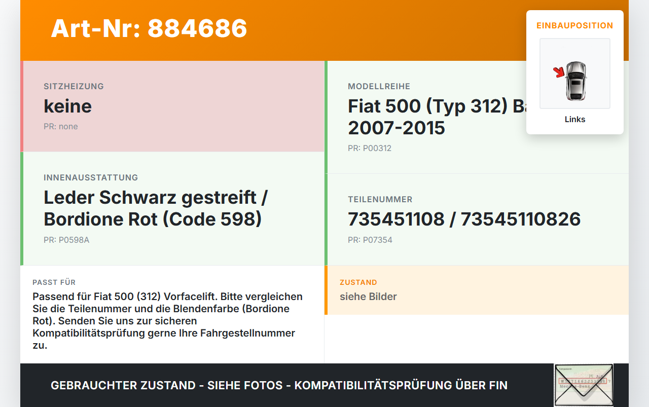 Fiat 500 312 07-15 Warnblinkschalter Schalter Fiat 500 312 07-15 29.10.2014 735451108 gebraucht Vorschau 3