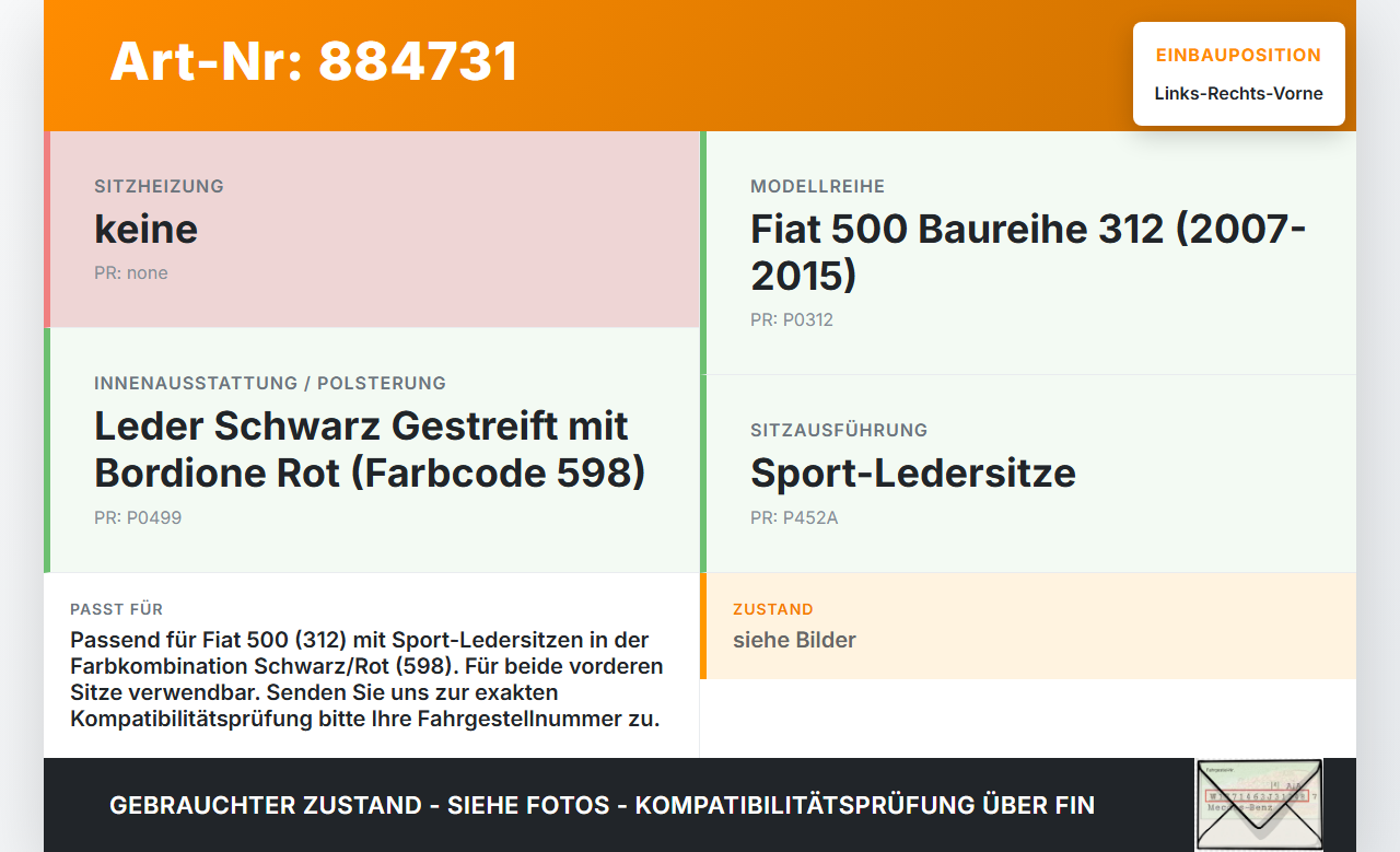 Fiat 500 312 07-15 Leder Kopfstütze für Fahrer Sitz Rechts oder Links Vorne Fiat 500 312 07-15 29.10.2014 gebraucht Vorschau 3