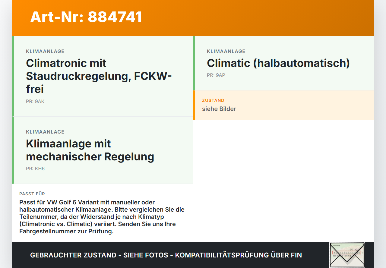 VW Golf 6 VI Variant 08-13 Widerstand Gebläse Lüfter VW Golf 6 VI Variant 08-13 05.01.2012 3C0907521F CZ246810-5384... Vorschau 3