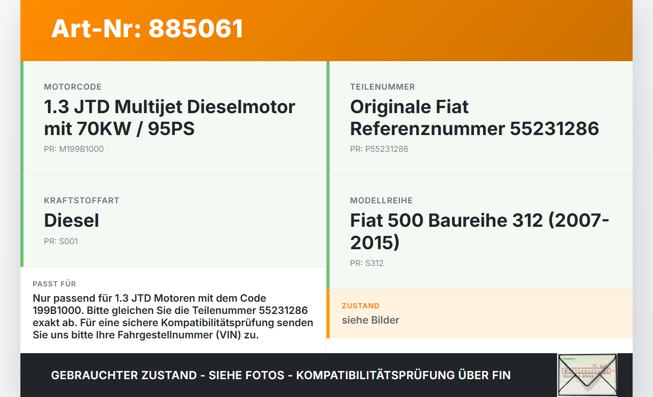 Fiat 500 312 07-15 1,3JTD 70KW 199B1000 Ansaugbrücke Ansaugkrümmer Fiat 500 312 07-15 29.10.2014 55231286 gebraucht Vorschau 3