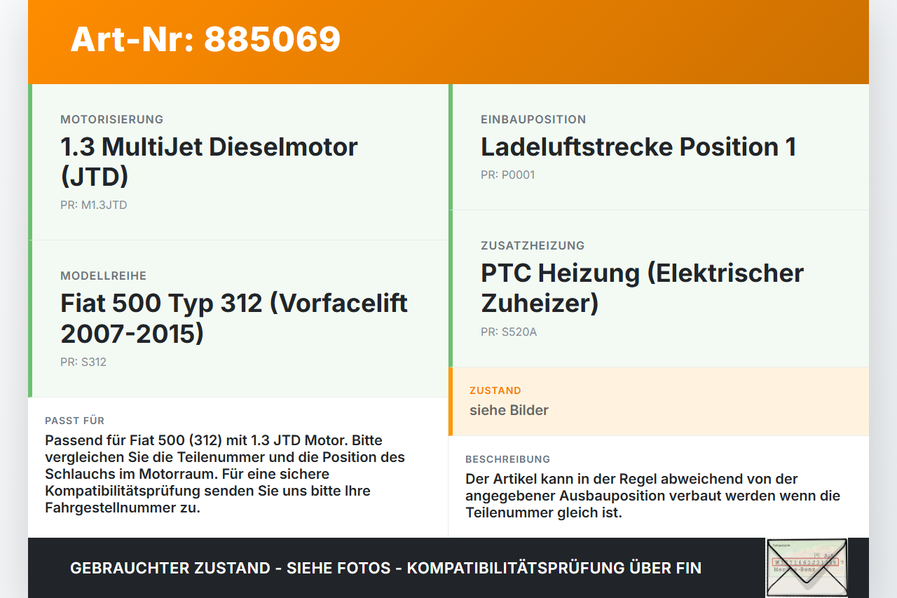 Fiat 500 312 07-15 1,3JTD 70KW Ansaugrohr Ladeluftschlauch Luftschlauch Pos.1 Fiat 500 312 07-15 29.10.2014 gebraucht Vorschau 3