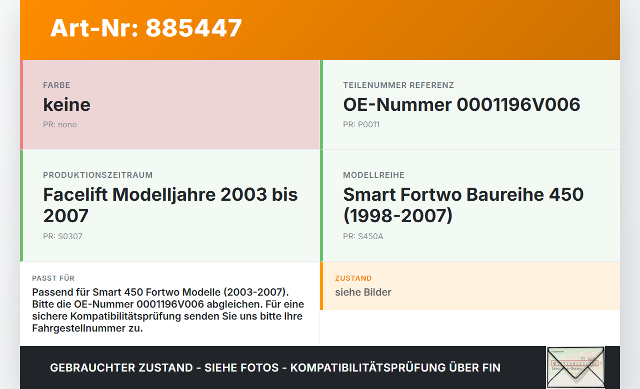 Smart 450 Fortwo 03-07 Drehzahlgeber Sensor Impulsgeber Smart 450 Fortwo 03-07 03.06.2004 0001196V006 gebraucht Vorschau 3