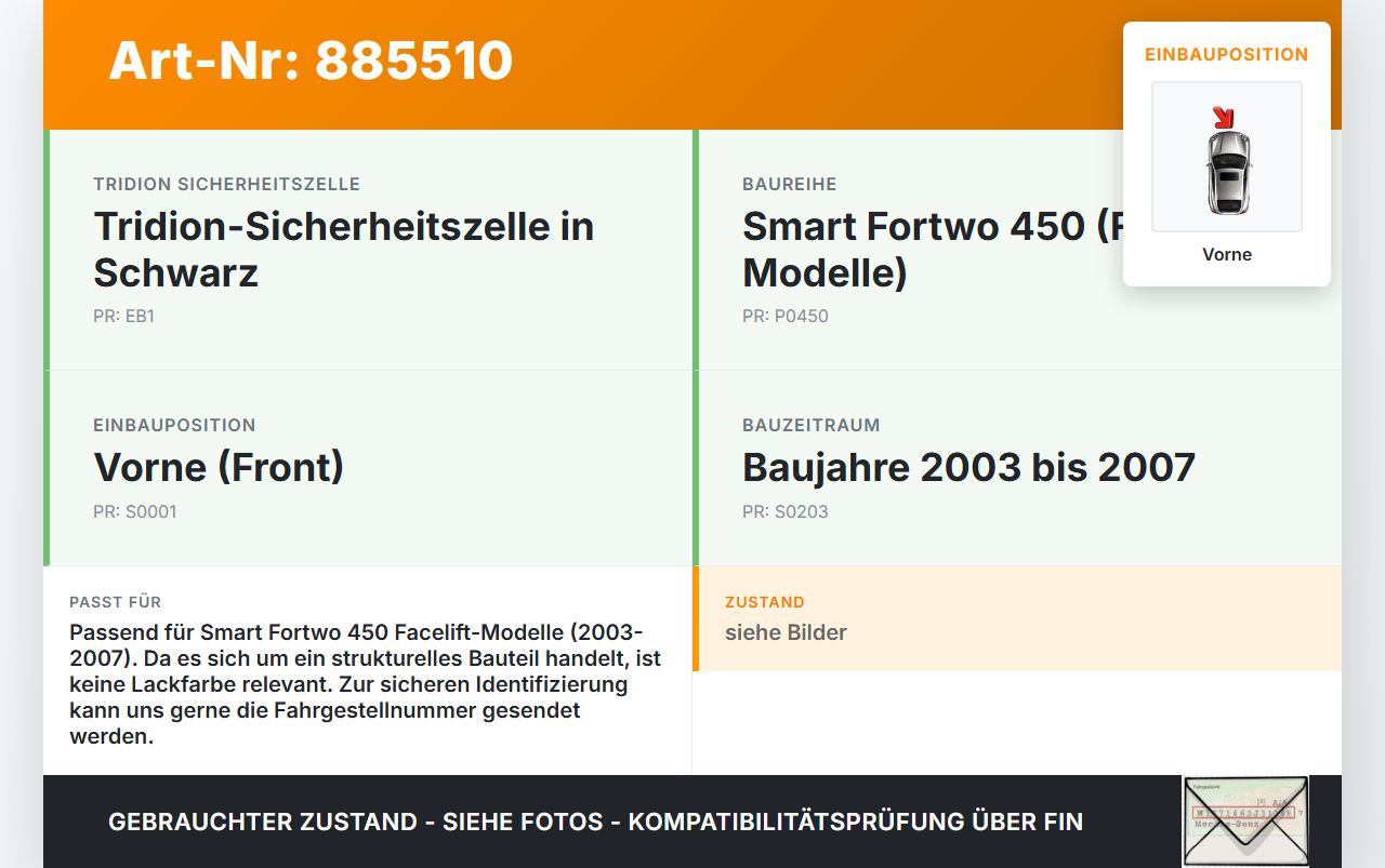 Smart 450 Fortwo 03-07 Stoßstangenträger Stoßfängerträger Querträger Vorne Smart 450 Fortwo 03-07 03.06.2004 gebraucht Vorschau 3
