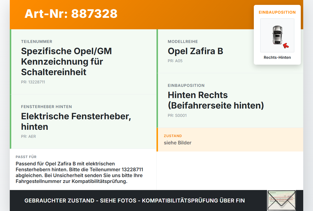 Opel Zafira B  A05 11-16 Fensterheberschalter Schalter Rechts Hinten Opel Zafira B  A05 11-16 04.06.2013 13228711... Vorschau 3