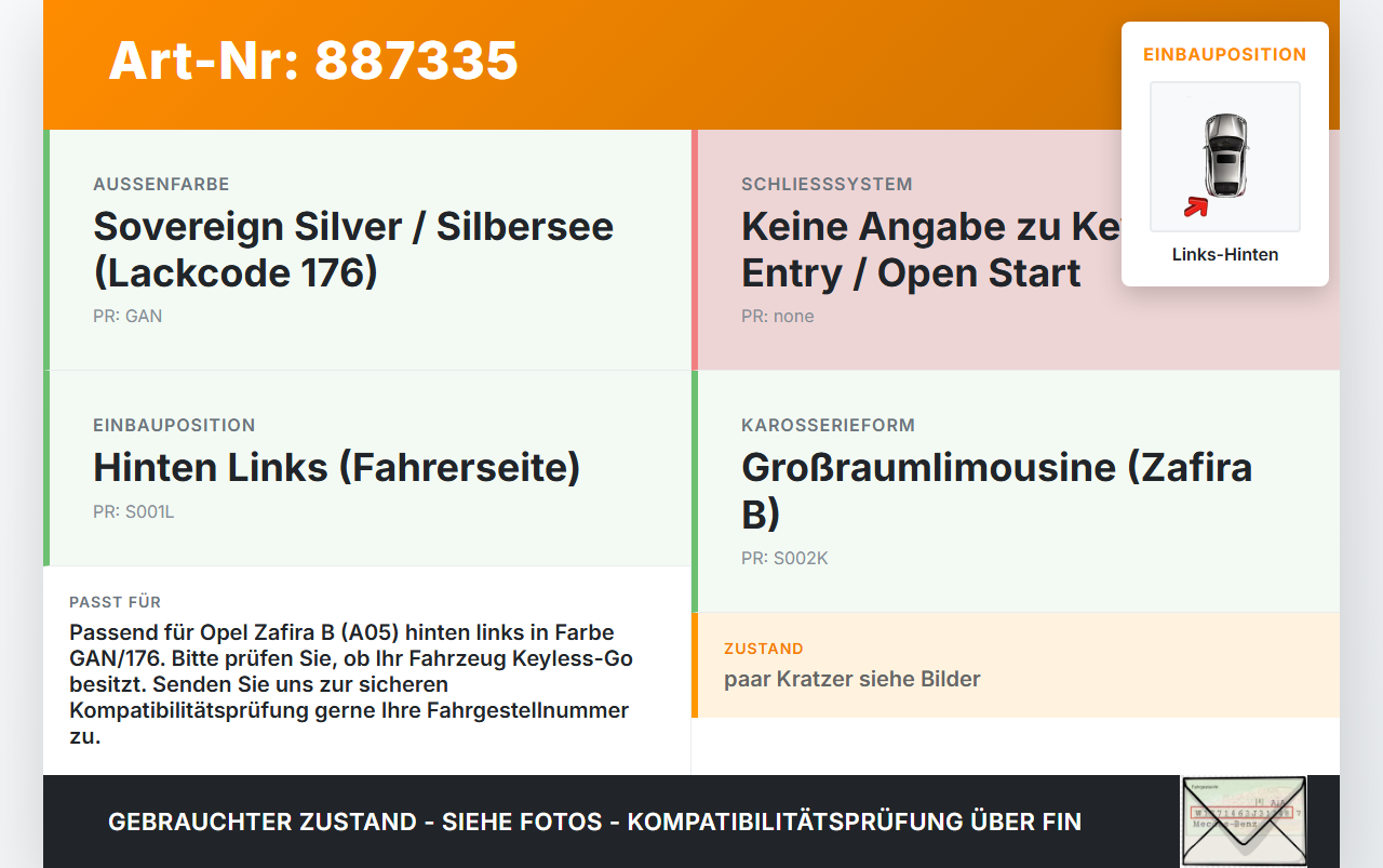 Opel Zafira B  A05 11-16 Türgriff Klinke Griff aussen Links Hinten GAN 176 Opel Zafira B  A05 11-16 04.06.2013 gebraucht Vorschau 3