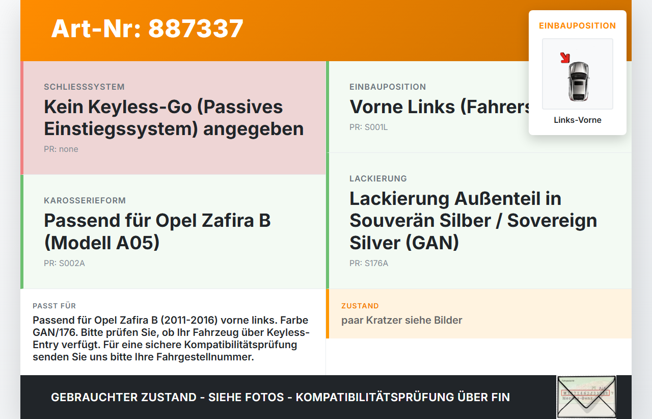 Opel Zafira B  A05 11-16 Türgriff Griff aussen Links Vorne GAN 176 Opel Zafira B  A05 11-16 04.06.2013 gebraucht Vorschau 3