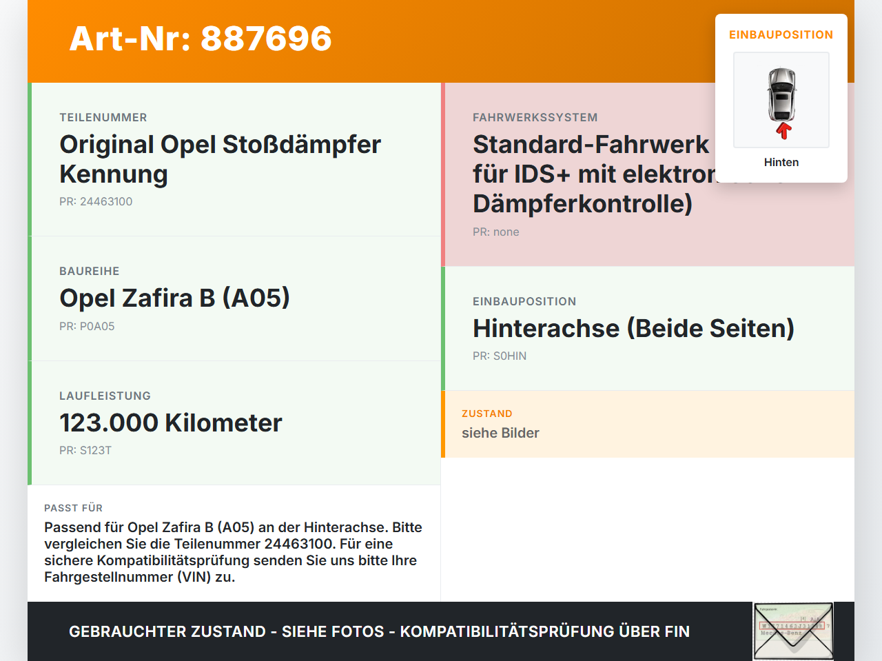 Opel Zafira B  A05 11-16 Stossdämpfer Hinten Beide Opel Zafira B  A05 11-16 04.06.2013 22242959 24463100 368135153... Vorschau 3