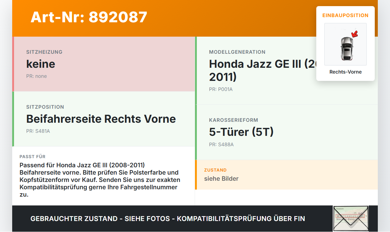 Honda Jazz GE III 08-11 5T Kopfstütze für Beifahrer Sitz Rechts Vorne Honda Jazz GE III 08-11 13.07.2009 gebraucht Vorschau 3