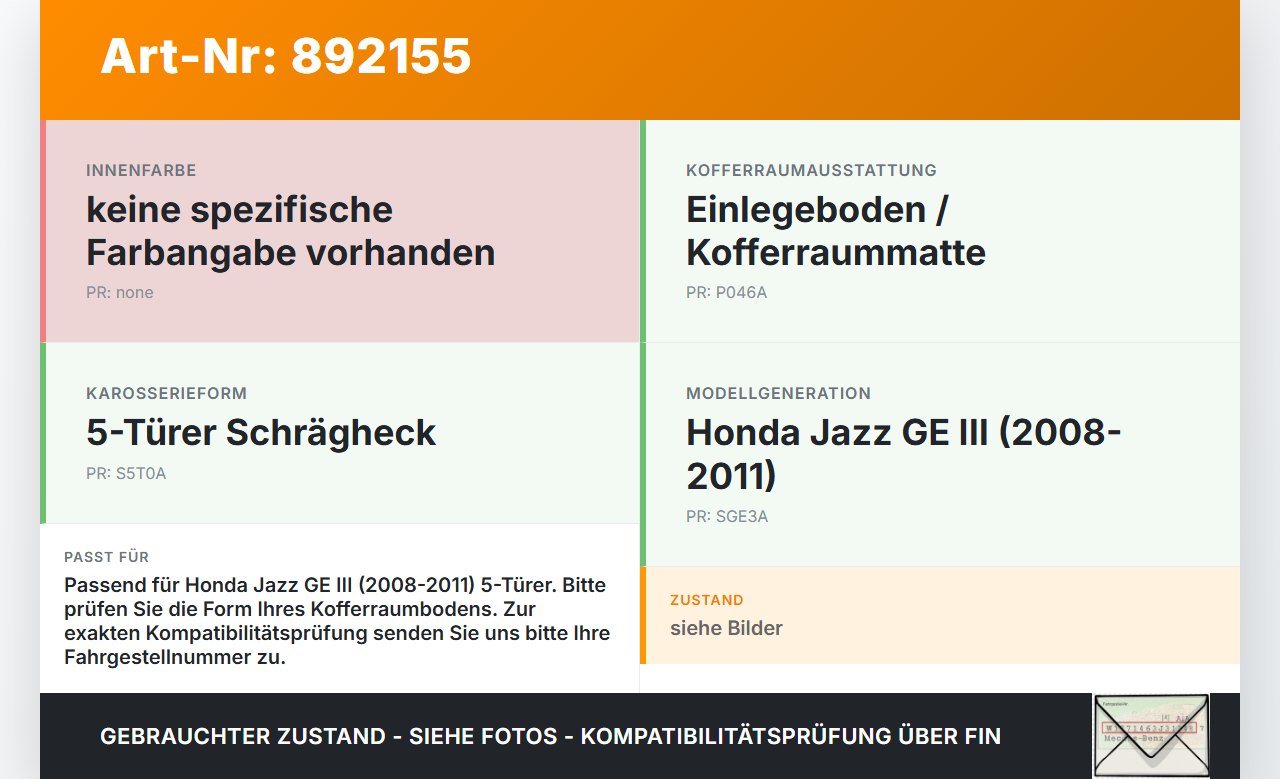 Honda Jazz GE III 08-11 5T Kofferraummatte Kofferraum Einlegeboden Honda Jazz GE III 08-11 13.07.2009 84521-TF0-90... Vorschau 3