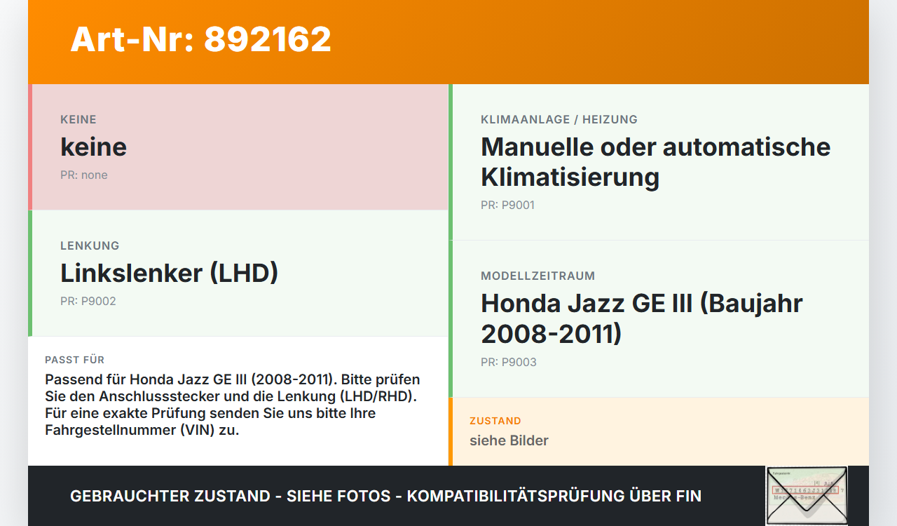 Honda Jazz GE III 08-11 Gebläsemotor Lüftermotor Heizungsgebläse Honda Jazz GE III 08-11 13.07.2009 gebraucht Vorschau 3