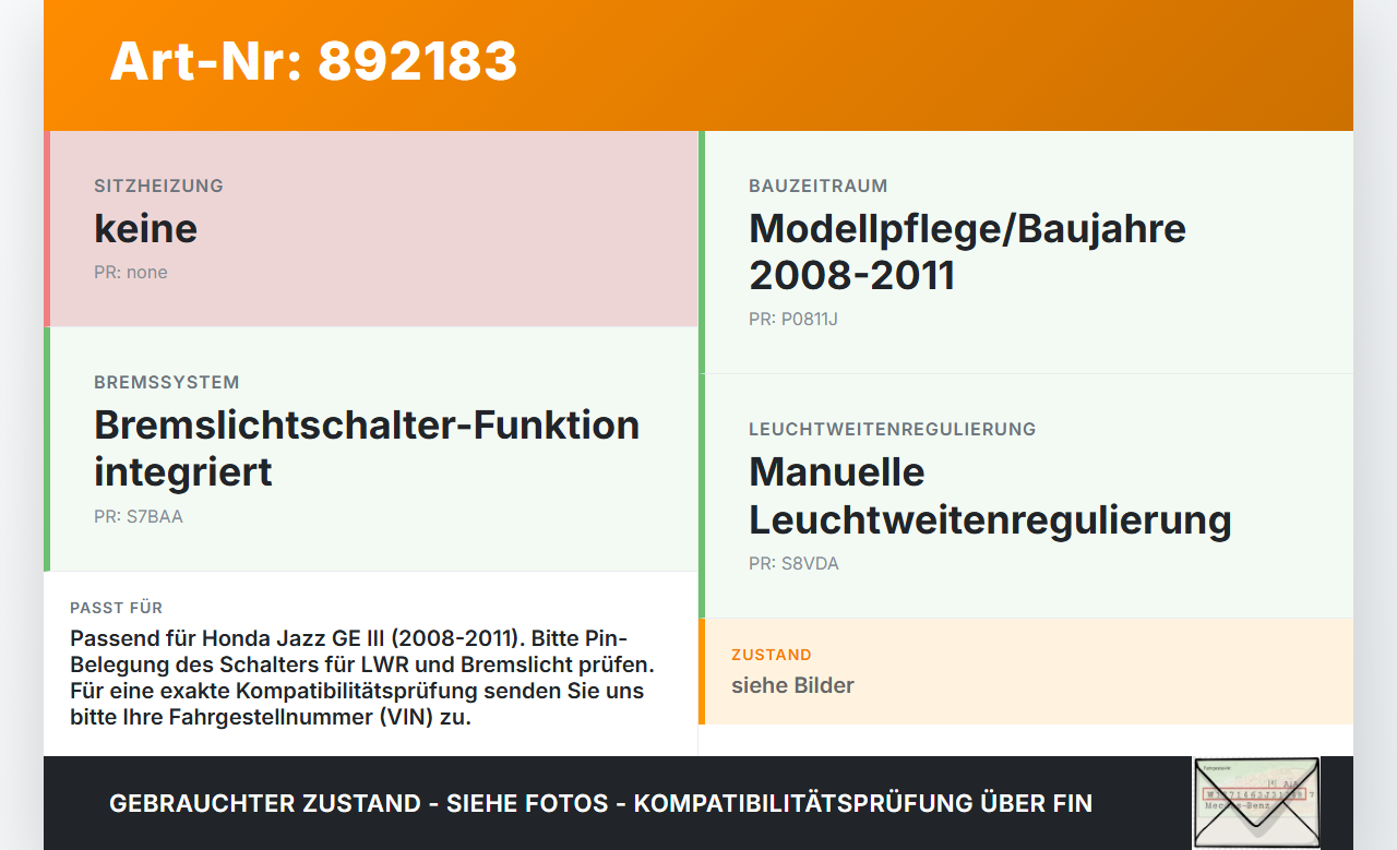 Honda Jazz GE III 08-11 LWR Schalter Leuchtweitenregler Honda Jazz GE III 08-11 13.07.2009 gebraucht Vorschau 3