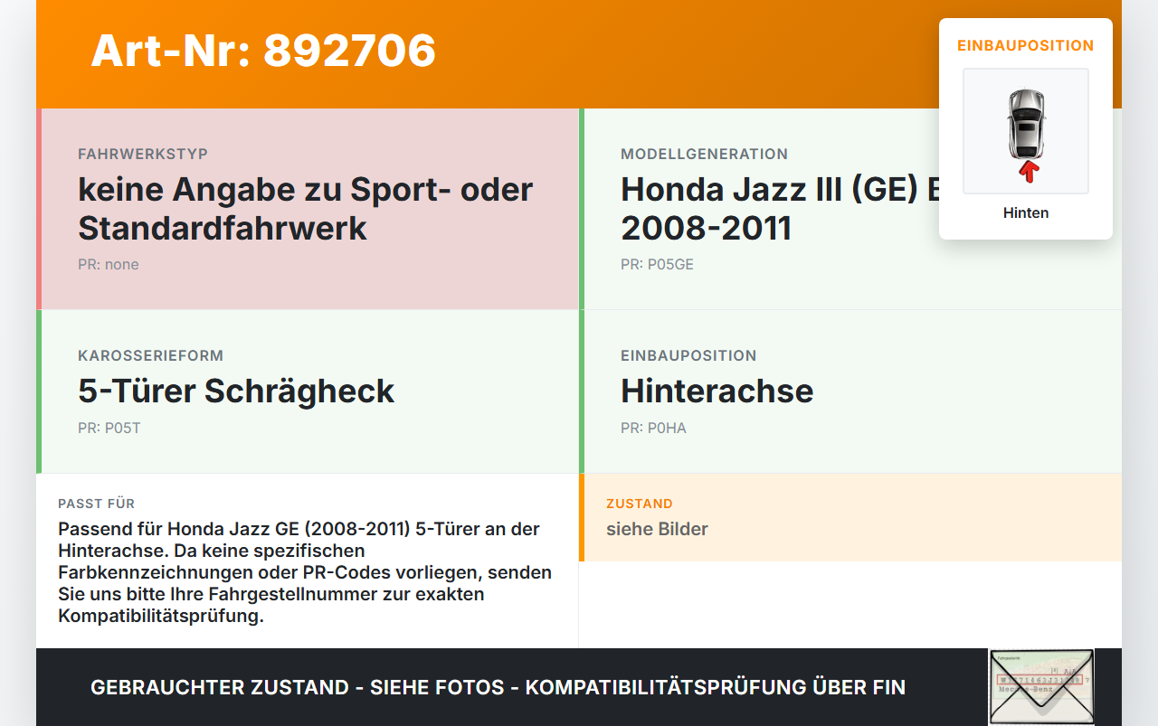 Honda Jazz GE III 08-11 5T Beide Feder Federn Hinten Honda Jazz GE III 08-11 13.07.2009 gebraucht Vorschau 3