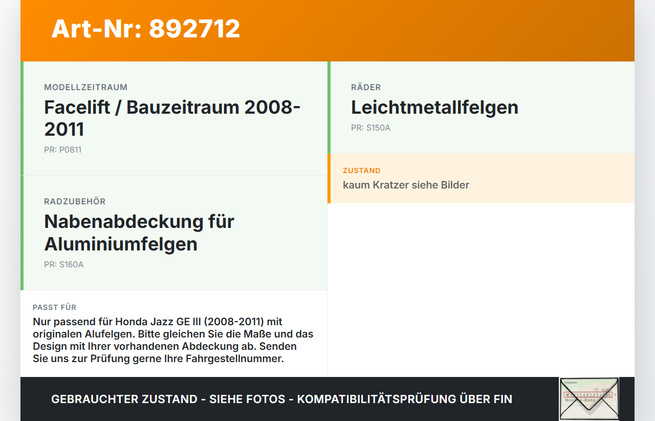 Honda Jazz GE III 08-11 Radnabenabdeckung Rad Nabenabdeckung Nabenblende Honda Jazz GE III 08-11 13.07.2009... Vorschau 3