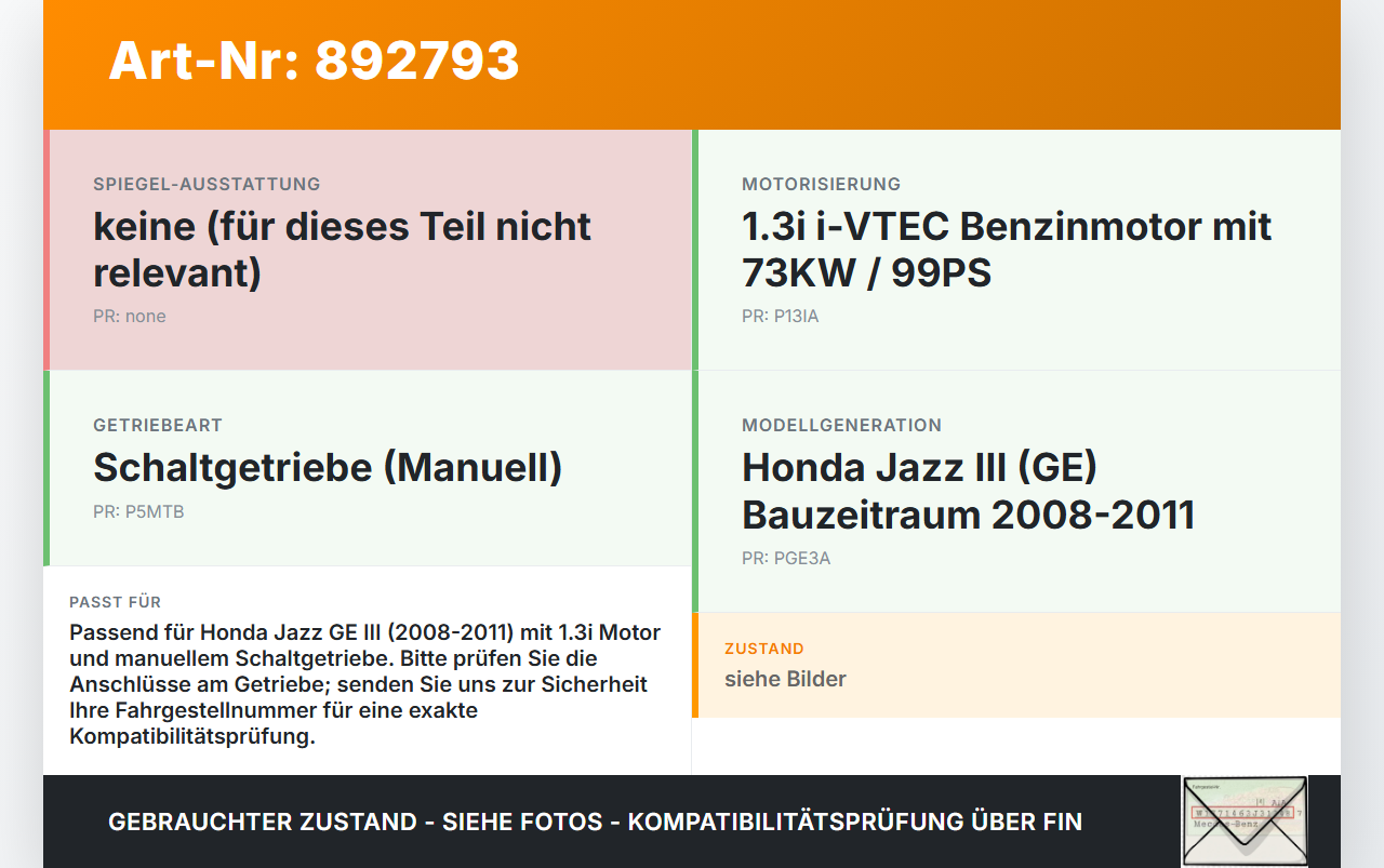 Honda Jazz GE III 08-11 1,3i 73KW Schaltzug Schaltseilzug Schaltseil Honda Jazz GE III 08-11 13.07.2009 gebraucht Vorschau 3