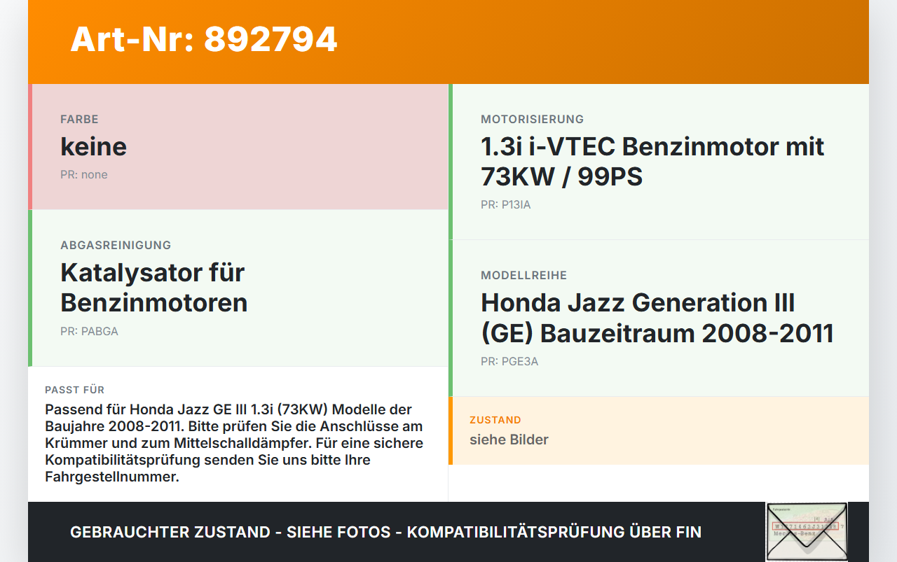Honda Jazz GE III 08-11 1,3i 73KW Katalysator Kat Honda Jazz GE III 08-11 13.07.2009 gebraucht Vorschau 3