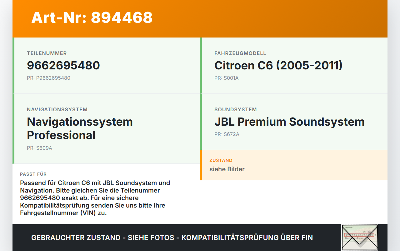 Citroen C6 05-11 Verstärker Endstufe für Soundsystem Citroen C6 05-11 01.05.2005 9662695480 gebraucht Vorschau 3
