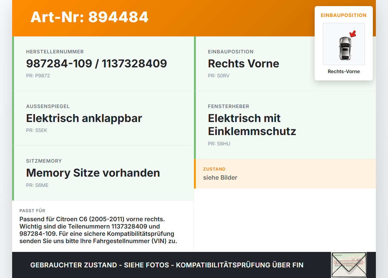 Citroen C6 05-11 Steuergerät ECU Modul SG für Fensterhebermotor Rechts Vorne Citroen C6 05-11 01.05.2005 1137328409... Vorschau 3