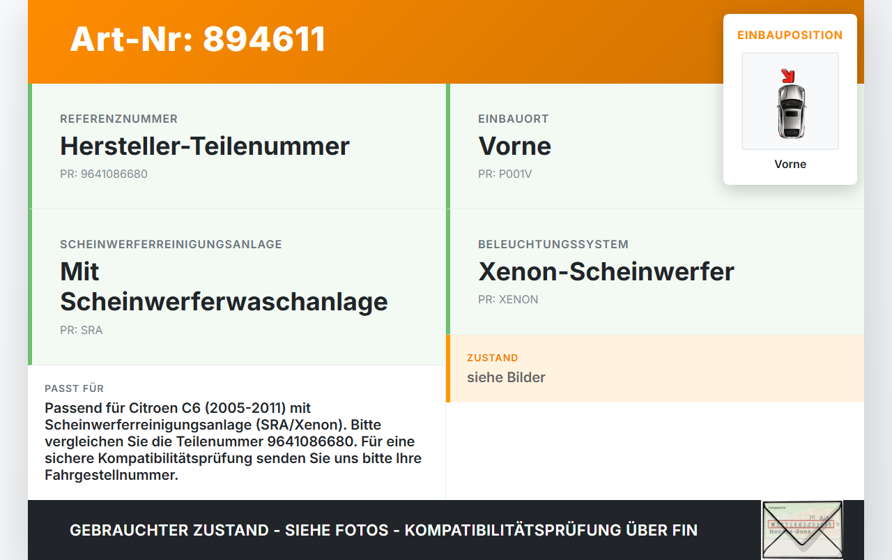 Citroen C6 05-11 Waschwasserpumpe Wischwasserpumpe Waschpumpe Vo. Citroen C6 05-11 01.05.2005 9641086680 3001168... Vorschau 3