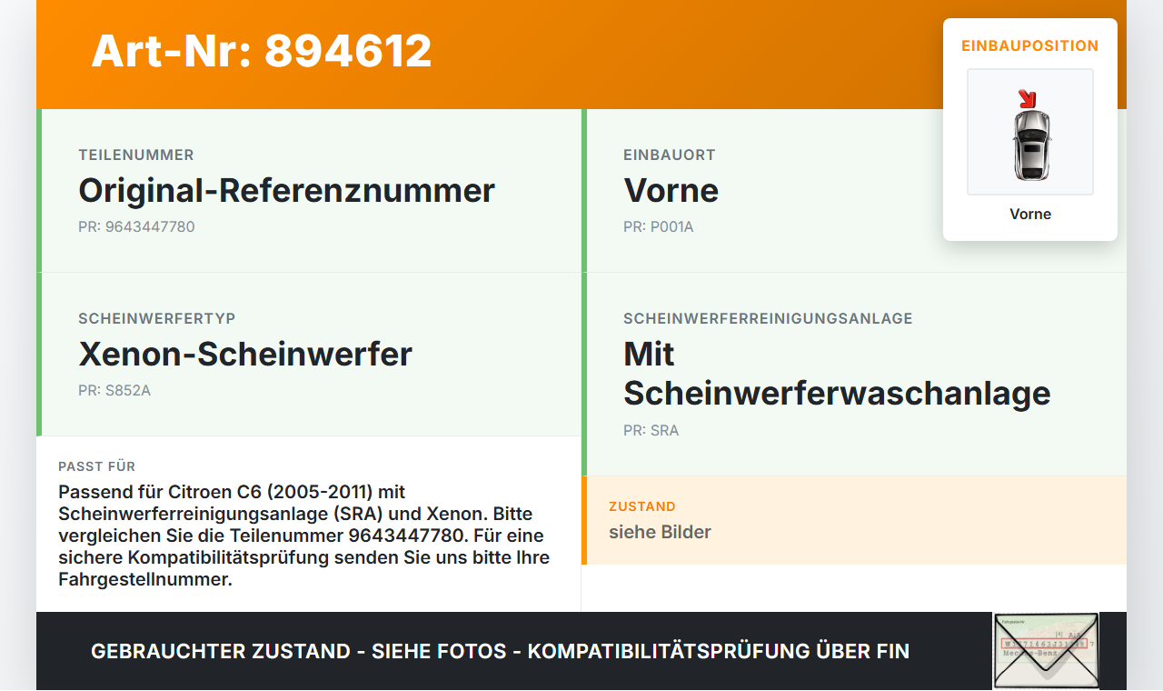 Citroen C6 05-11 Waschwasserpumpe Wischwasserpumpe Waschpumpe Vo. Citroen C6 05-11 01.05.2005 9643447780 gebraucht Vorschau 3