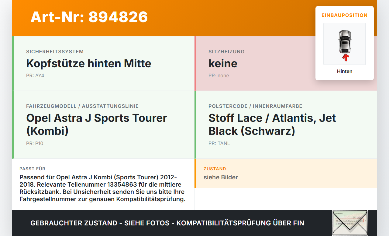 Opel Astra J 12-18 Kombi Gurtschloss Hinten Mittlere Reihe Opel Astra J 12-18 31.08.2015 13354863 gebraucht Vorschau 3