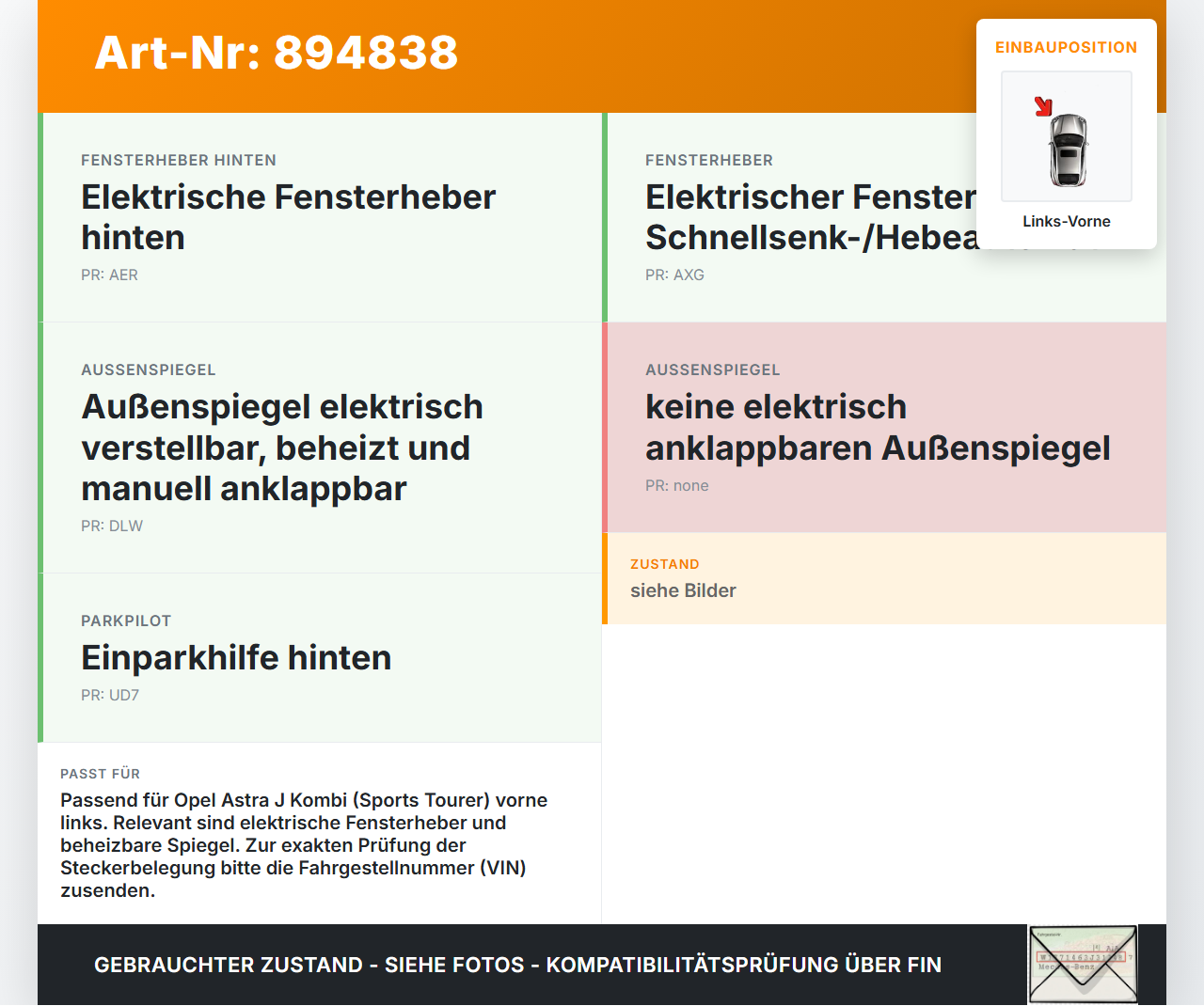 Opel Astra J 12-18 Kombi Kabelbaum Tür und Fensterheber Links Vorne Opel Astra J 12-18 31.08.2015 13436388 gebraucht Vorschau 3