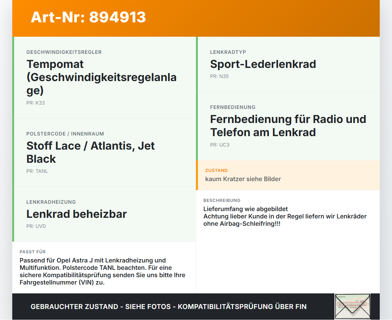 Opel Astra J 12-18 Lenkrad Airbaglenkrad Opel Astra J 12-18 31.08.2015 13299780 498997212 306410199P10-AH gebraucht Vorschau 3