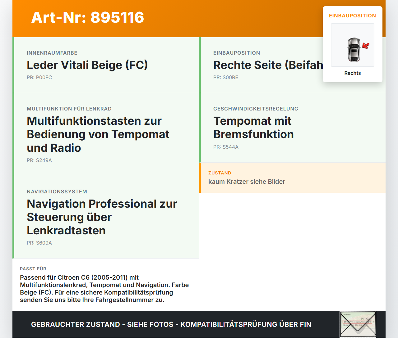 Citroen C6 05-11 Lenkradschalter Multifunktionstasten Schalter für Lenkrad Rechts Citroen C6 05-11 01.05.2005... Vorschau 3