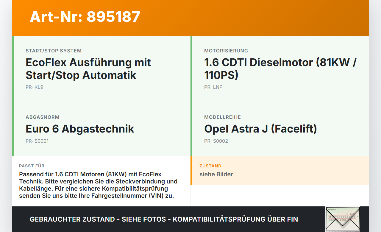 Opel Astra J 12-18 CDTI 1,6 81KW Sensor Abgastemperatursensor Abgassonde Opel Astra J 12-18 31.08.2015 68008000... Vorschau 3