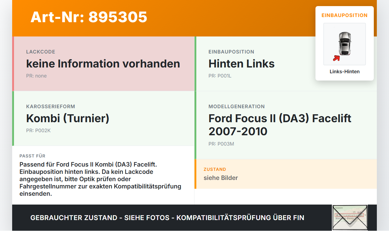 Ford Focus II DA 07-10 Kombi Türgriff Griff aussen Links Hinten F3 Ford Focus II DA 07-10 10.03.2008 gebraucht Vorschau 3