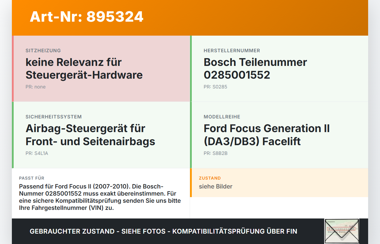 Ford Focus II DA 07-10 Airbag Steuergerät Airbagsteuergerät Ford Focus II DA 07-10 10.03.2008 4M5T-14B056-BJ... Vorschau 3