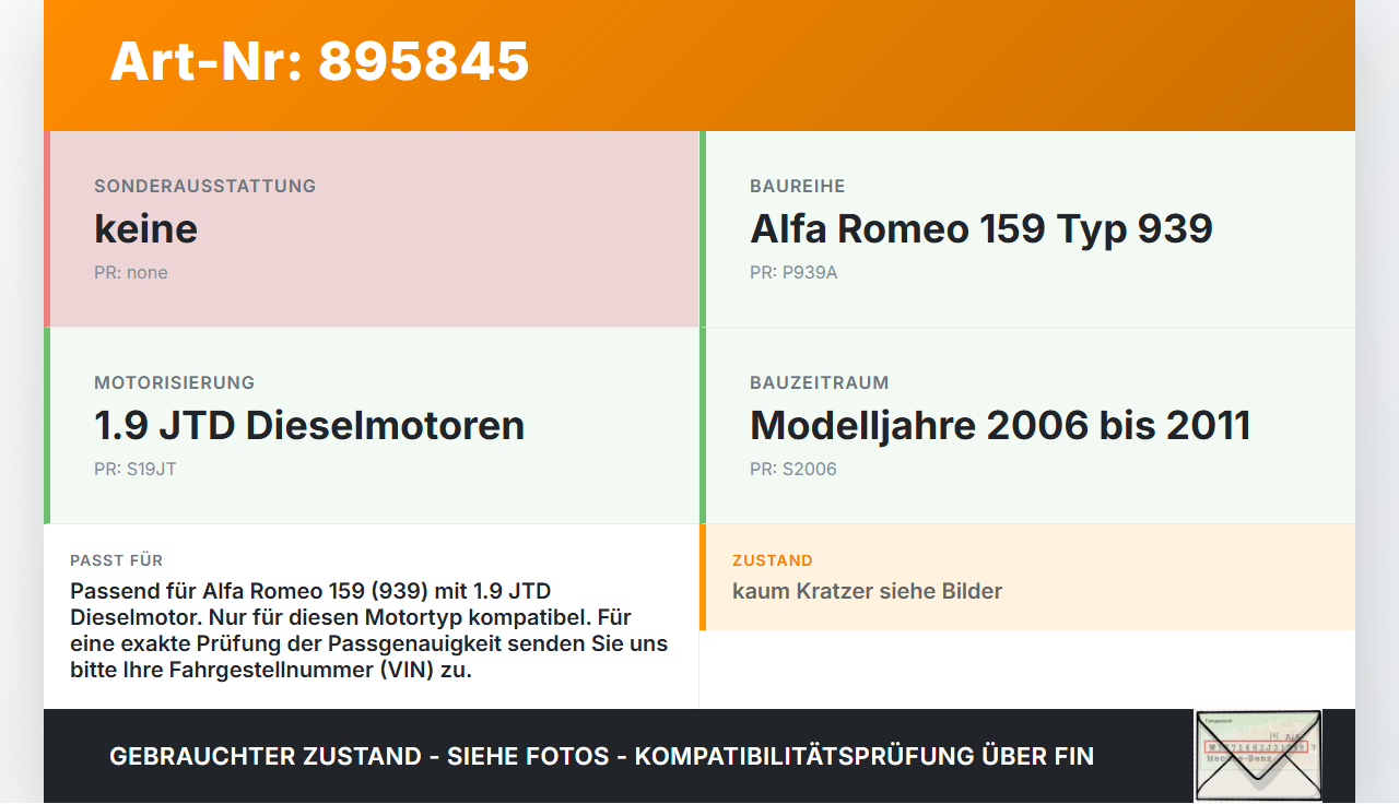 Alfa Romeo 159 939 06-11 JTD 1,9 110KW 939A2000 Motor Abdeckung Deckel Motorabdeckung Alfa Romeo 159 939 06-11... Vorschau 3