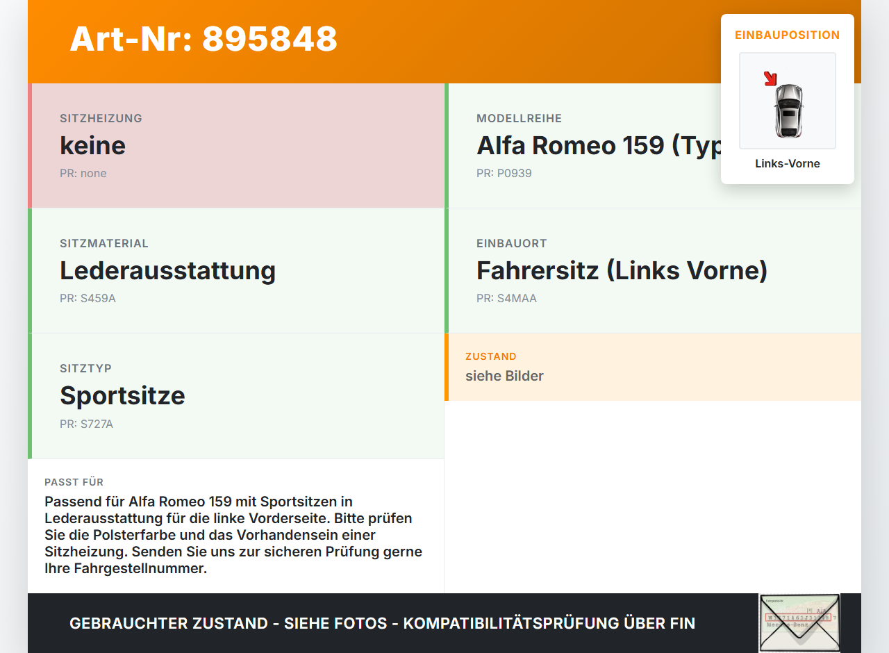 Alfa Romeo 159 939 06-11 Lim Sitzbezug Sitzpolster für Fahrersitz Sitz Links Vorne beheizt Alfa Romeo 159 939 06-11... Vorschau 3