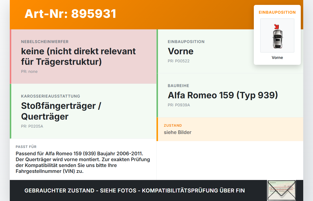 Alfa Romeo 159 939 06-11 Stoßstangenträger Stoßfängerträger Querträger Vorne Alfa Romeo 159 939 06-11 09.03.2009... Vorschau 3