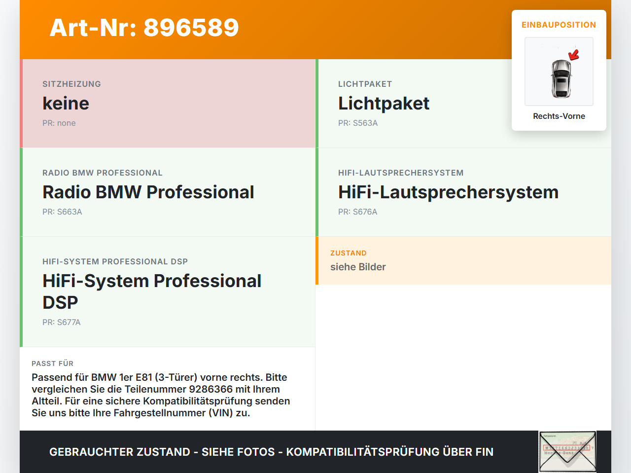BMW E81 1er 120d 07-11 Lautsprecher Mitteltöner Rechts Vorne BMW E81 1er 120d 07-11 16.10.2007 9286366... Vorschau 3