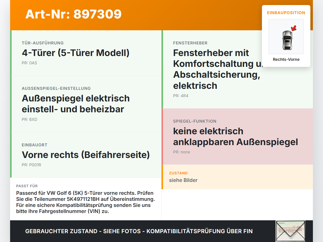VW Golf 5K 6 VI 08-12 5T Kabelbaum für Tür und Fensterheber Rechts Vorne VW Golf 5K 6 VI 08-12 17.11.2009... Vorschau 3