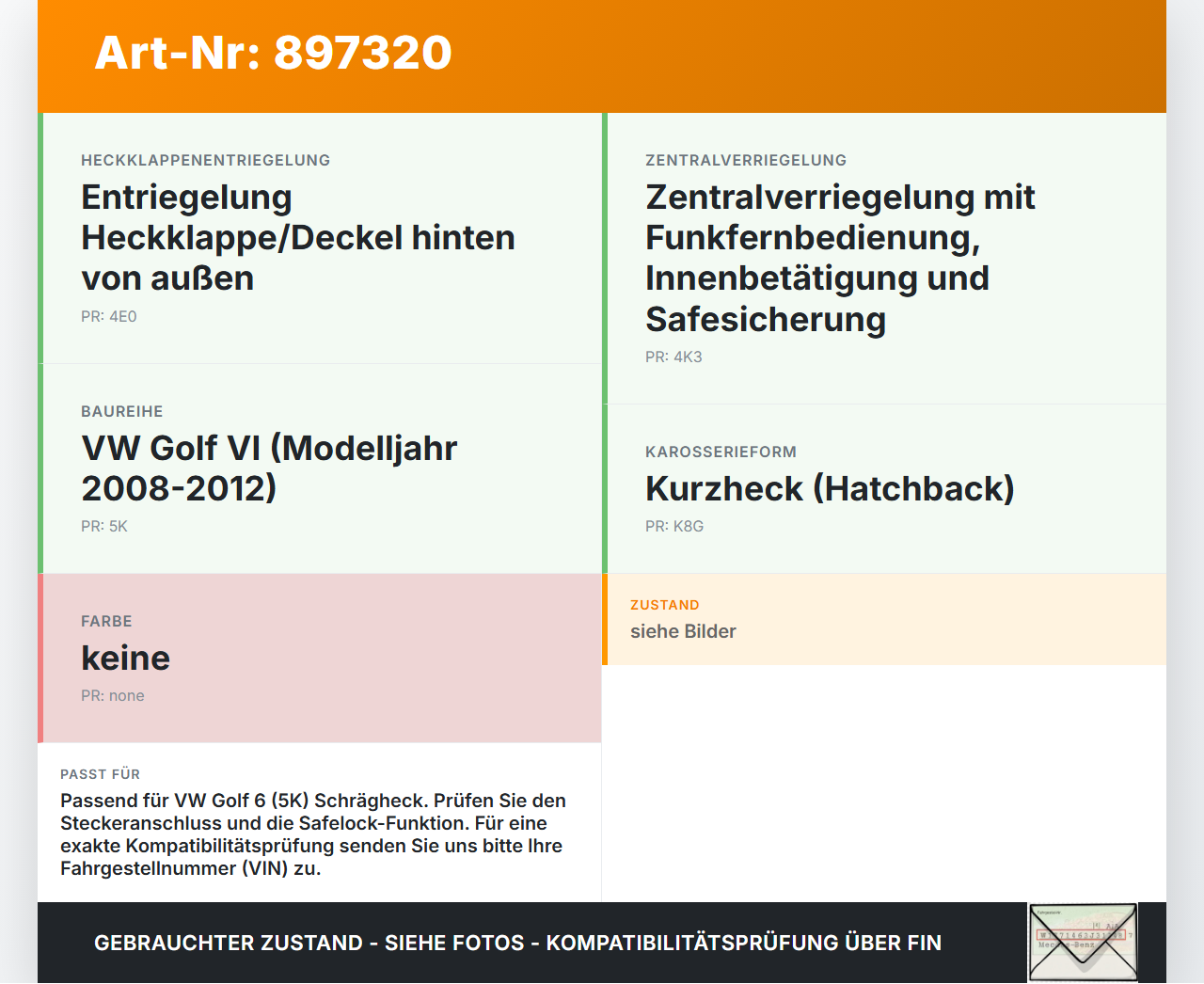 VW Golf 5K 6 VI 08-12 5T ZV Stellmotor Heckklappe Heckklappenschloss VW Golf 5K 6 VI 08-12 17.11.2009 182695097... Vorschau 3