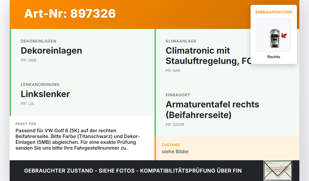 VW Golf 5K 6 VI 08-12 Luftdusche Luftdüse Volkswagen Rechts VW Golf 5K 6 VI 08-12 17.11.2009 5K0819710D 5K0819704K... Vorschau 3