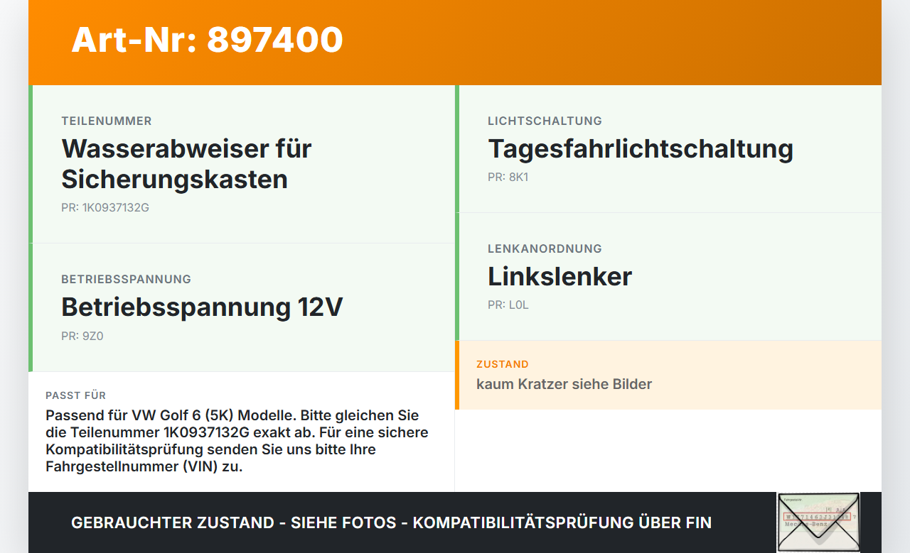 VW Golf 5K 6 VI 08-12 Wasserabweiser Deckel für Sicherungskasten VW Golf 5K 6 VI 08-12 17.11.2009 1K0937132F... Vorschau 3