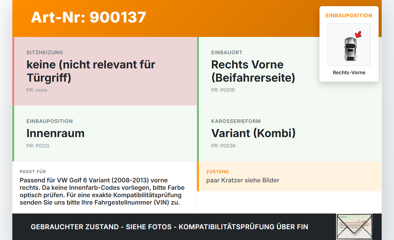 VW Golf 6 VI Variant 08-13 Kombi Türgriff Griffmuschel Griff Innen Rechts Vorne VW Golf 6 VI Variant 08-13... Vorschau 3