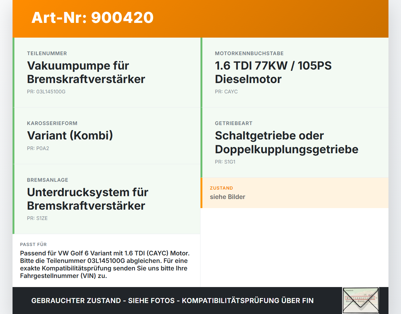 VW Golf 6 VI Variant 08-13 TDi 1,6 77KW CAYC Unterdruckpumpe Vakuumpumpe VW Golf 6 VI Variant 08-13 02.10.2012... Vorschau 3