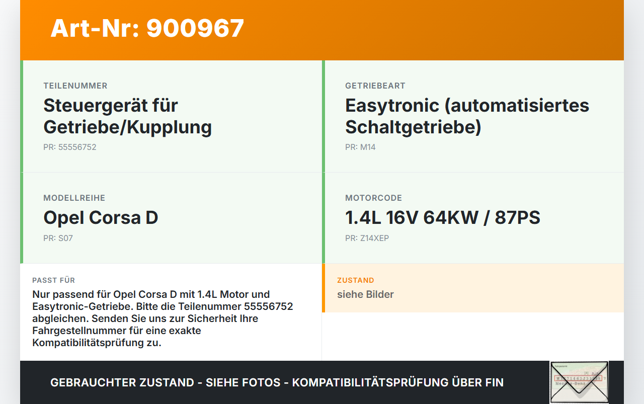 Opel Corsa D S07 06-10 1,4 64KW Steuergerät für Getriebe Kupplung Opel Corsa D S07 06-10 05.02.2008 55556752 gebraucht Vorschau 3