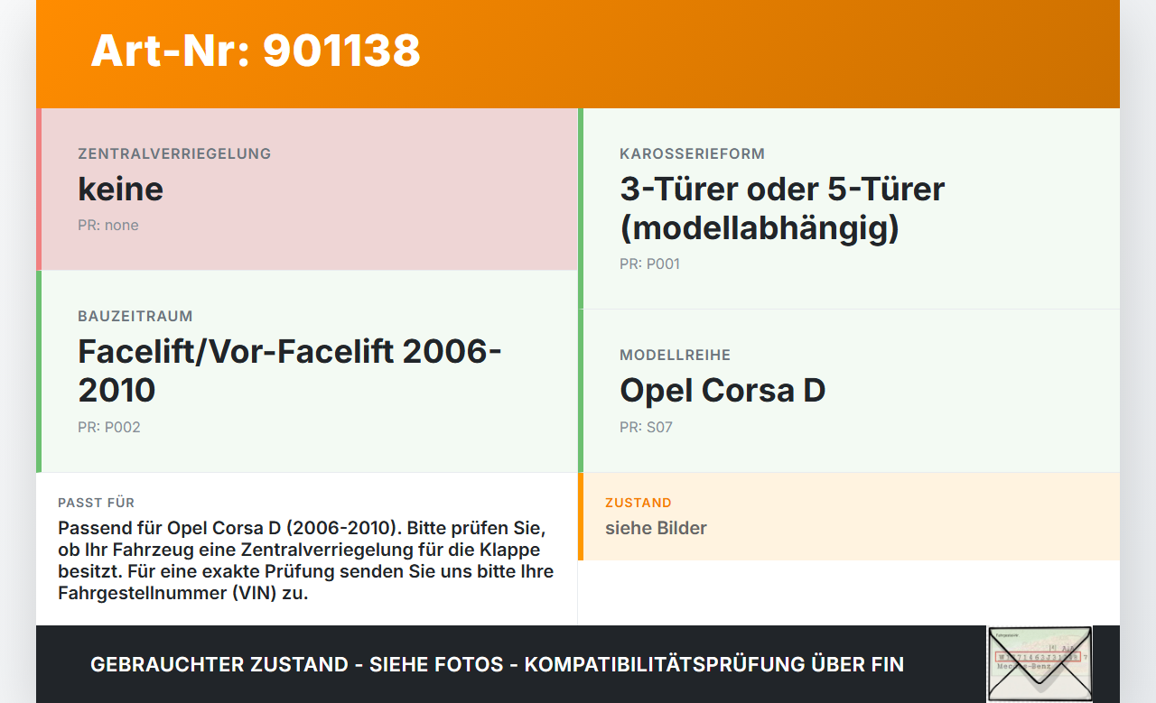 Opel Corsa D S07 06-10 Tankdeckel Verschluss Tankverschluss Opel Corsa D S07 06-10 05.02.2008 gebraucht Vorschau 3