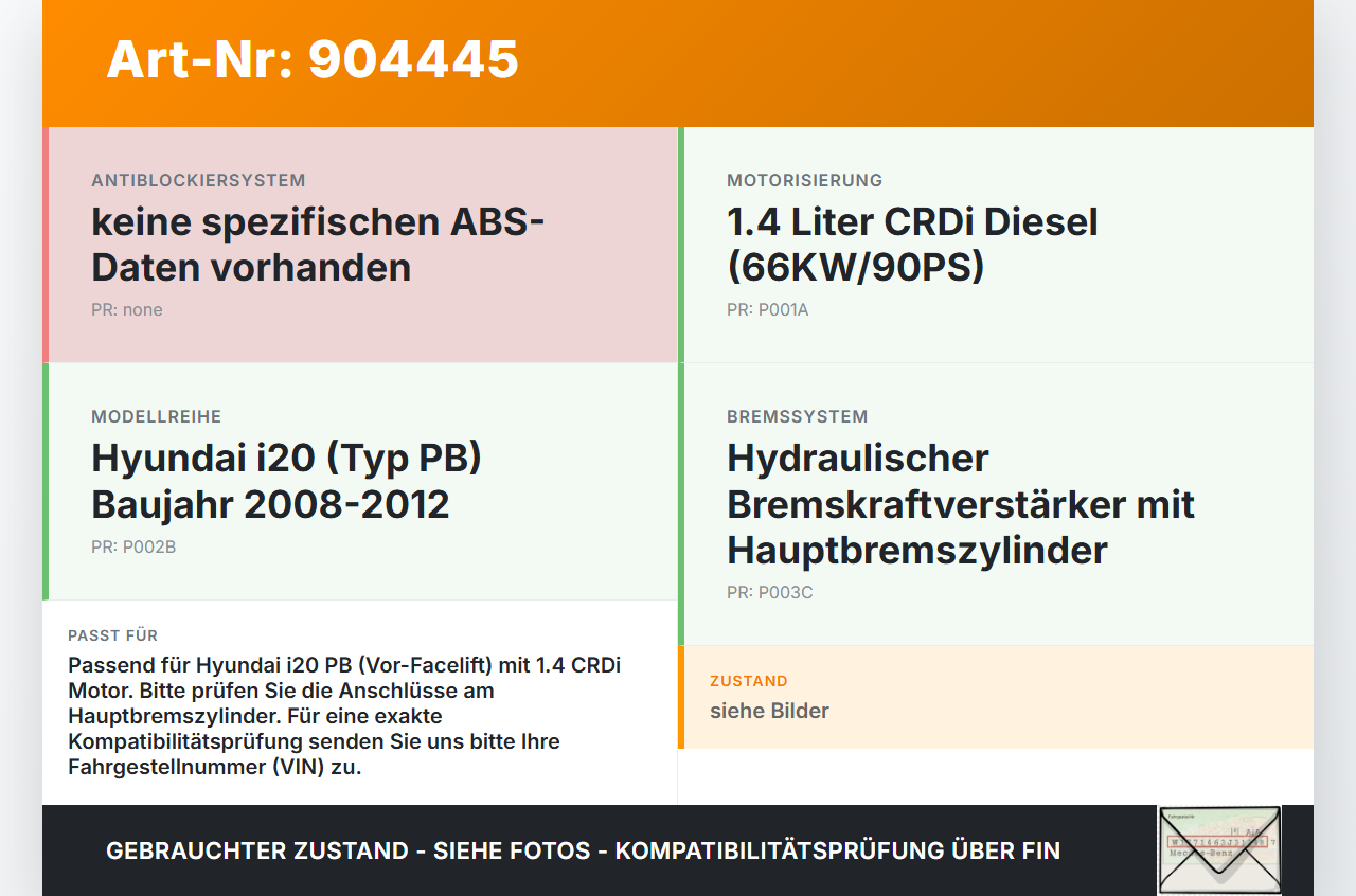 Hyundai I20 PB 08-12 CRDi 1,4 66KW Bremskraftverstärker Hauptbremszylinder Hyundai I20 PB 08-12 26.03.2010... Vorschau 3